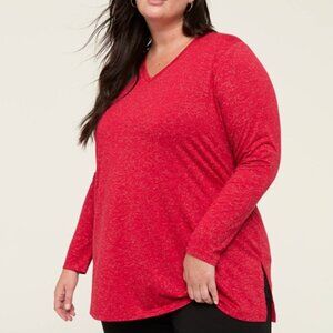 New Lane Bryant Red Shimmer V-Neck Tunic Tee Plus Size 26/28